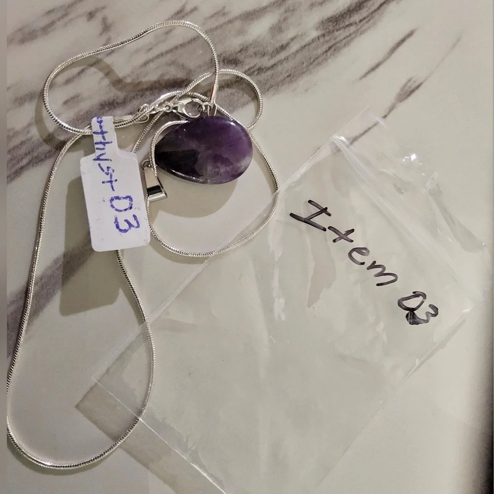 Natural Amethyst Purple Teardrop Pendant Necklace Item 03